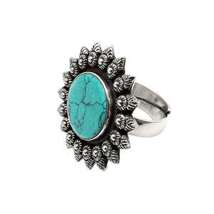 Big Size Green Turquoise Gemstone <b>Ring</b> Solid 925 Sterling Silver <b>Ring</b> In Bohemian Style Handmade <b>Adjustable</b> <b>Ring</b> For Girls - Product Image 1