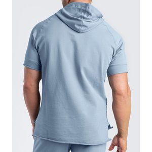 Sudadera con capucha de manga corta para hombre, informal, para gimnasio, con bolsillos con cremallera - Product Image 4
