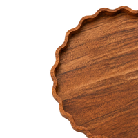 Plateau de service rond en bois |   Assiette en bois artisanale à bords festonnés |   Assiette décorative multi-usages