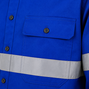 Custom Royal Blue Hi Vis Reflective Long Sleeve Industrial Safety Uniform Shirt Polyester Unisex OEM - Product Image 5