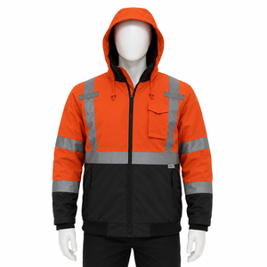 High Visibility <b>Orange</b> Reflective Safety <b>Jacket</b> Waterproof Winter Workwear ANSI Class 3 <b>Hi</b> <b>Vis</b> Bomber <b>Jacket</b> with Hood - Product Image 5