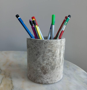Marble <b>Pen</b> Holder Pencil Cup Gray Stone Color Stationery Storage Container Gray <b>White</b> Veined Stone Desk Organizer Cup - Product Image 5