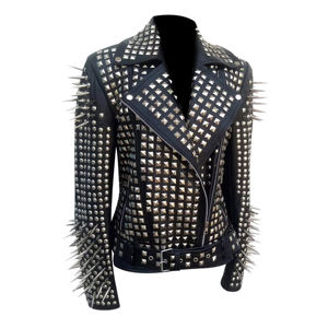 Men's <b>Punk</b> Style PU Motorcycle <b>Jacket</b> With Rivets And Spikes Turn-Down Collar Zipper Closure Autumn Fashion - Product Image 2