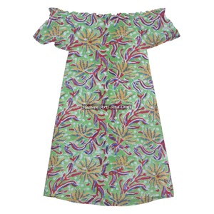 Vestido de Moda al por Mayor para Mujer y Niña, Elegante, Personalizado, Asimétrico, de Algodón, con Hombros Descubiertos y Manga - Product Image 1