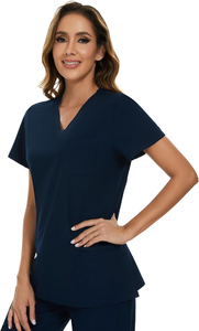Ensemble d'uniformes médicaux classiques : Blouse à manches courtes et pantalon à cordon, confortable et respirant en tissu tricoté pour hôpital et clinique - Product Image 5