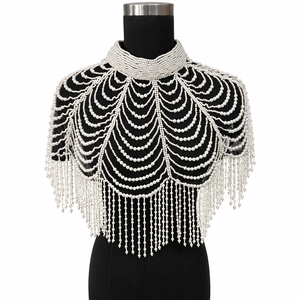 Pearl <b>Cape</b> Shoulder Jewelry with Layered Beaded Drapes and Fringe for Party, Bridal and Stage Wear - Product Image 1
