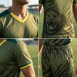 Conjunto de Camiseta de Fútbol con Estampado de León Verde Neón para Niños, Cuello en V, Manga Corta, Poliéster Sublimado, Protección UV, Uniforme Transpirable - Product Image 6