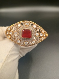 <b>bracelet</b> in <b>red</b> doublet stone and polki stone with gold layered in silver jewelry for bridal handmade <b>bracelet</b> for girl - Product Image 1