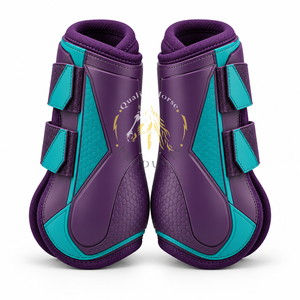 Botas de cepillado para caballos resistentes, diseñadas con material exterior duradero, acolchado cómodo y correas ajustables para entrenamiento regular. - Product Image 3