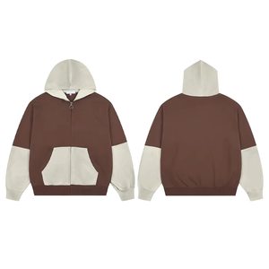 <b>Vintage</b> Color Block Zip Up Hoodie <b>Oversized</b> Cotton Fleece Hooded <b>Sweatshirt</b> Streetwear Customized Zipper Hoodies For Unisex - Product Image 1