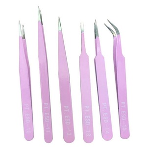 3 pinzas para extensión de pestañas, juego de tijeras con bolsa de PU, Negro, Rosa, blanco - Product Image 3