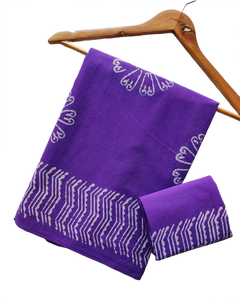 <b>Purple</b> Cotton Mulmul <b>Saree</b> Floral Print Lightweight Quick Dry Regular Fit Women Casual and Festival Wear - Product Image 4