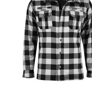 Camisa de Franela a Cuadros Vintage para Hombre con Logotipo Personalizado, 100% Algodón, Negra y Blanca, Manga Larga, con Botones y Bolsillo en el Pecho - Product Image 5