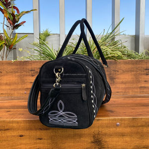 Custom Boot Stitch Suede Leather Travel Duffel <b>Genuine</b> Leather Weekender Overnight Bag Large Capacity Carry on Bags for Unisex - Product Image 3