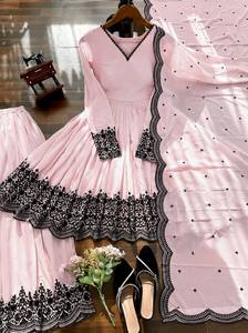 Premium Baby Pink Embroidered Sharara Suit Set with Heavy Lace Border Dupatta Designer Party Wear Ethnic Outfit for Women - Product Image 4