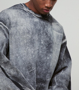 Sweat-shirt en coton pour homme, personnalisé, effet délavé vintage, avec logo personnalisé, coupe oversize à épaules tombantes - Product Image 2