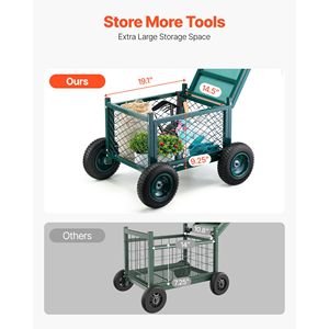 Carrello da Giardino in Metallo Resistente con Sedile, Capacità 400 LBS, Carriola per Giardinaggio - Product Image 3