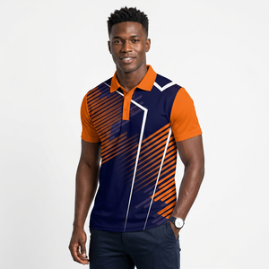 Men's Short Sleeve <b>Polo</b> Shirt <b>Orange</b> Navy Geometric Print Quick Dry Polyester Sporty Regular Fit - Product Image 2