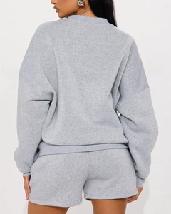 Women <b>French</b> Terry Knitting Above Knee Solid Casual Sweatshirt and Shorts Set Premium Lightweight Two-Piece <b>Outfit</b> - Product Image 5