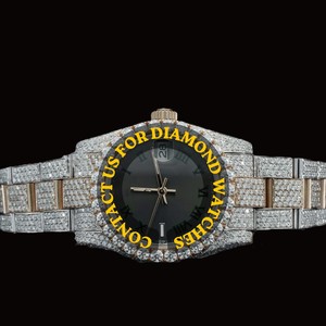Reloj de Cuarzo con Incrustaciones de Diamantes Moissanite, Números Romanos Negros, Colección Personalizada Impresionante para Hombre y Mujer, Joyería de Moda - Product Image 6