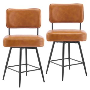 Tabourets de bar modernes marron avec dossier amovible, panneau arrière en bois courbé et pieds en métal (2 pièces) - Product Image 2