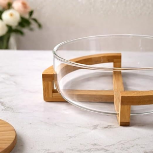 Soporte de Bambú Natural para Frutero, Diseño Moderno en Cruz, Soporte Decorativo para Tazón de Vidrio, Mesa de Cocina o Comedor - Product Image 3