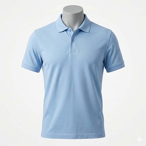 เสื้อโปโลผู้ชายคุณภาพสูงขายส่ง ผ้าเจอร์ซีย์คอตตอน 100% แขนสั้น สีฟ้าอ่อน เรียบง่าย สวมใส่สบาย - Product Image 3