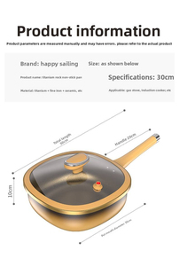 Poêle à frire en céramique dorée antiadhésive avec couvercle en verre, design moderne pour cuisinière à gaz et à induction, lavage à la main uniquement - Product Image 5