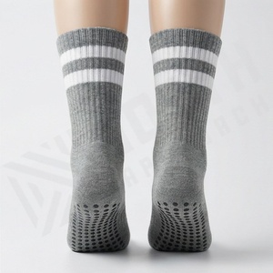 Gray Crew <b>Socks</b> With White Stripes Knitted Cotton Breathable Casual Daily Wear Adult Size Standard Spring Season - Product Image 2