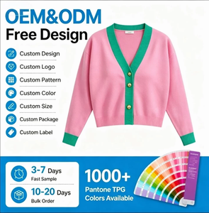 เสื้อคาร์ดิแกนไหมพรมปักลายปักโลโก้ชมรมนักเรียนหญิงสีชมพูเขียวแบบลำลองสั่งทำได้ทุกขนาด - Product Image 4