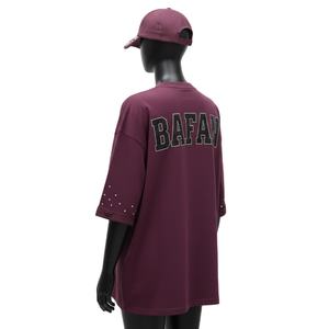 Camiseta Oversize para Mujer, Tela de Jersey de Algodón, Corte Holgado, Color Granate, con Pedrería, Logotipo Personalizado, Camisetas Oversize de Algodón para Mujer - Product Image 5