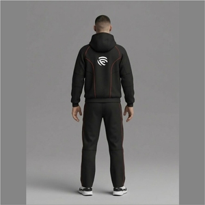 Custom Logo Heavyweight 400gsm Tracksuit Men Streetwear Red Contrast Piping Hooded <b>Jacket</b> and Joggers 2 Piece Set <b>Techwear</b> Suit - Product Image 2