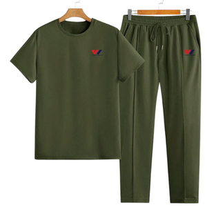 Conjunto de Camiseta y Pantalones Deportivos de Algodón para Hombre, Color Sólido, Ropa Casual de Verano, Conjunto Deportivo con Cordón, Ropa Deportiva y Cómoda para el Hogar - Product Image 1