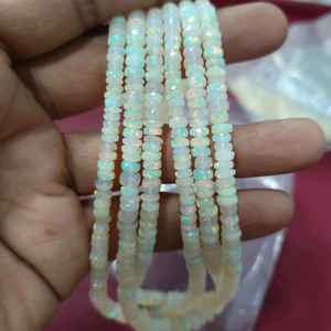 โอปอลสีขาวธรรมชาติจากเอธิโอเปีย ทรงรอนเดลล์ขนาด 5 มม. เจียระไนเหลี่ยมเพชรพลอย หลายสีรุ้ง ประกายไฟ ลูกปัดเรียบสำหรับทำเครื่องประดับ - Product Image 1