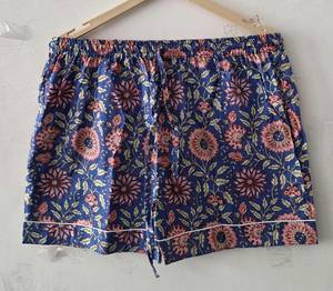 Pantalones Cortos de Algodón Ecológico Tejidos a Mano con Diseño Floral Azul Marino para Hombre y Mujer, Estampado Flocado Premium, Ropa de Verano Unisex - Product Image 4