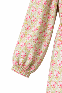 ชุดเดรสยาวพิมพ์ลายดอกไม้สำหรับผู้หญิง ดีไซน์หรูหรา คอระบาย แขนยาว แต่งระบายเป็นชั้นๆ ผ้าคัลลี่ แกดเดอร์ ให้ความสบายเป็นพิเศษ - Product Image 2