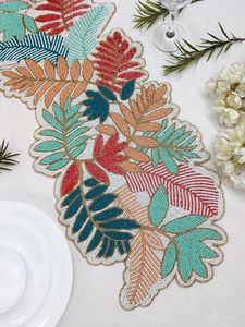 Bohemian Handmade Fabric Table Runner Irregular Shape Beaded Leaf Design <b>Mats</b> & Pads - Product Image 3