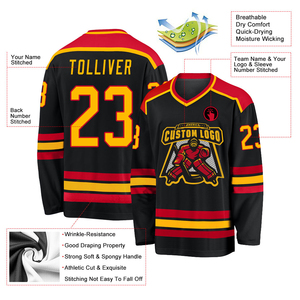 Maillot de hockey sur glace personnalisé à séchage rapide, respirant, anti-humidité, en tissu mesh, col en V, manches longues, effet délavé - Product Image 3