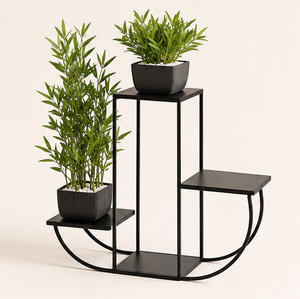 Modern 3-Tier Black Metal Plant Stand Geometric Flower <b>Pot</b> <b>Holder</b> for Indoor Living Room & Outdoor Balcony Decor In Lowest Price - Product Image 6