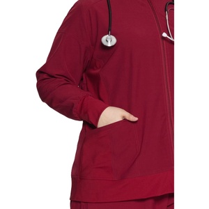 Blouse médicale pour femme, entièrement zippée, rouge, coton et polyester, uniforme d'hôpital avec stéthoscope - Product Image 4