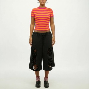 Summer New Women's Striped Crop <b>Top</b> Short Sleeve Crew Neck Slim Fit Casual T-Shirt Pink Orange Knitted Spandex Women Baby TShirt - Product Image 6