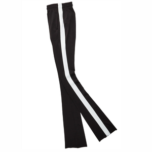 Pantalon de survêtement noir évasé pour homme avec bande latérale blanche, taille élastique et cordon de serrage, décontracté, pour l'automne, en mélange tricoté de coton et élasthanne - Product Image 2