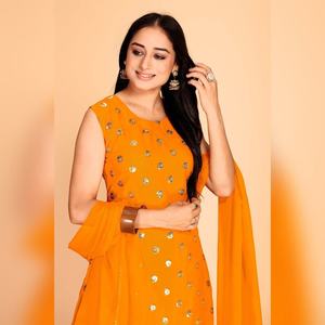 Ensemble Kurti Plazzo Moderne Georgette pour Femme, avec Broderies à Paillettes, pour Été et Hiver, Tenue de Soirée, Vente en Gros Indienne, Pantalon Chine - Product Image 3
