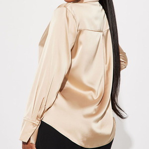 Sexy Solid Women's Spandex/Polyester Drop Shoulder Cuff Sleeve Loose Fit Breathable Eco-Friendly Turn-down Collar Satin Shirts - Product Image 2