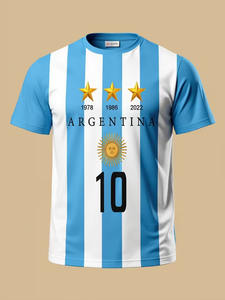 T-shirt décontracté d'été à manches courtes et col rond pour homme - Haut rayé bleu pour l'extérieur, T-shirt de supporter Argentila, vente en gros - Product Image 6