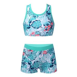 Women's Floral Print <b>Tankini</b> Set Scoop Neck Crop Top With Shorts Spandex Polyester Stretch Swimwear - Product Image 5