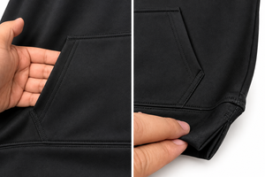 SEWPRO Solid Black <b>Short</b> <b>Sleeve</b> <b>Hoodie</b> Custom DTF Back Print Youth Adult Polyester 300 GSM Kangaroo Pocket - Product Image 3