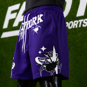 Shorts de sport en maille personnalisés pour hommes, de haute qualité, imprimé graphique araignée violet, style Hip Hop Y2K, pour la gym et le basketball, vente en gros - Product Image 5