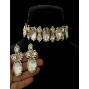 Elegante Juego de Gargantilla y Aretes de Moissanita de Lujo Chapados en Oro de Primera Calidad, Colección para Bodas, para Mujeres y Niñas - Product Image 1