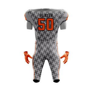 Ensemble d'uniformes de football américain personnalisés gris et orange à imprimé géométrique, sublimés, anti-humidité, ajustés pour adultes, vente en gros, LOGO - Product Image 3